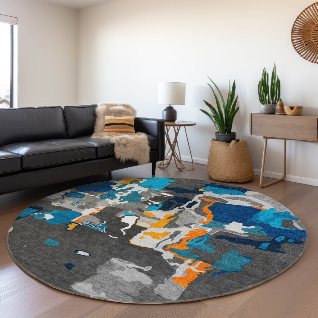LOOMLAN Rugs Mysa Charcoal Washable Indoor-Outdoor Rug