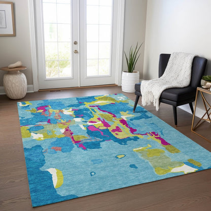 LOOMLAN Rugs Mysa Teal Washable Indoor-Outdoor Rug