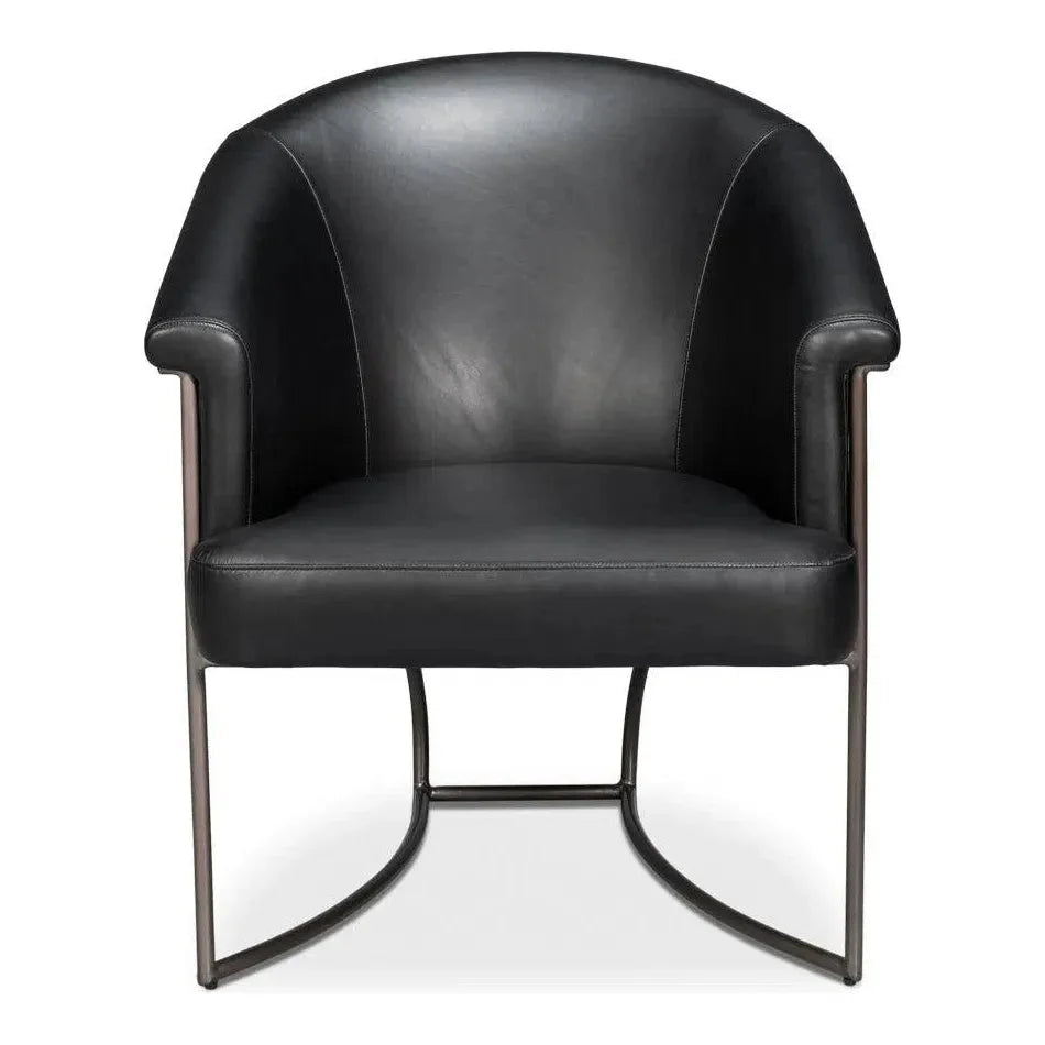 Nagel Distilled Leather & Iron Black Arm Chair - LOOMLAN - Sarreid - Accent Chairs