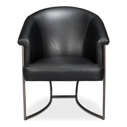 Nagel Distilled Leather & Iron Black Arm Chair - LOOMLAN - Sarreid - Accent Chairs
