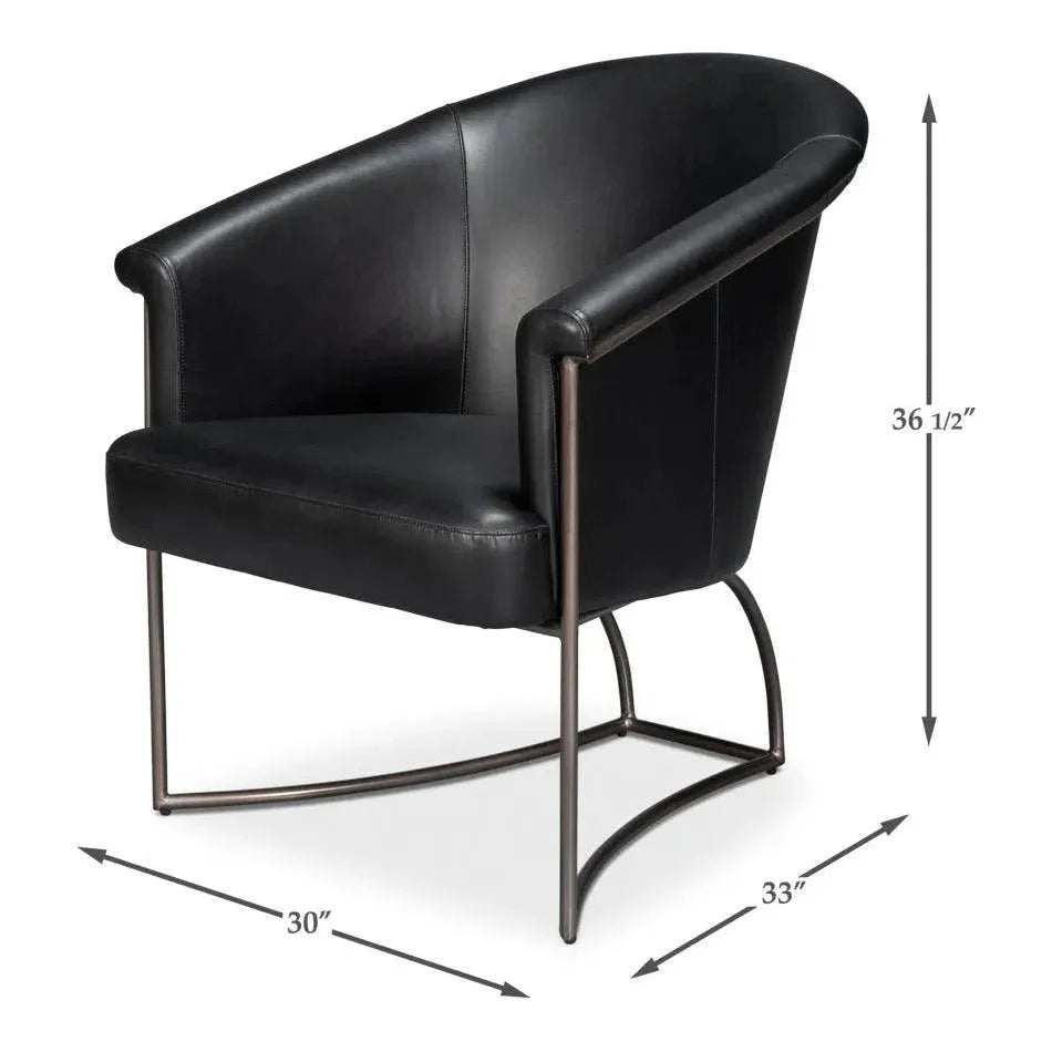 Nagel Distilled Leather & Iron Black Arm Chair - LOOMLAN - Sarreid - Accent Chairs