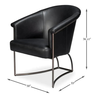 Nagel Distilled Leather & Iron Black Arm Chair - LOOMLAN - Sarreid - Accent Chairs
