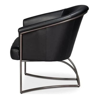Nagel Distilled Leather & Iron Black Arm Chair - LOOMLAN - Sarreid - Accent Chairs