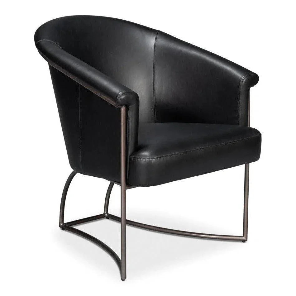 Nagel Distilled Leather & Iron Black Arm Chair - LOOMLAN - Sarreid - Accent Chairs