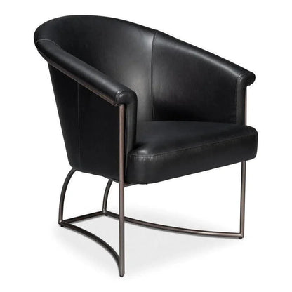 Nagel Distilled Leather & Iron Black Arm Chair - LOOMLAN - Sarreid - Accent Chairs