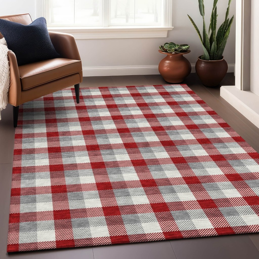 LOOMLAN Rugs Nahlia Red Washable Indoor-Outdoor Rug