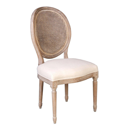 Napoleon Dining Chair with Cane Back- Antique Linen 2PC Set Armless - Sideboards and Things Accents_Natural, Back Type_With Back, Brand_LH Imports, Color_Beige, Finish_Antiqued, Legs Material_Wood, Number of Pieces_2PC Set, Product Type_Dining Height, Shape_Armless, Upholstery Type_Fabric Blend, Wood Species_Cane, Wood Species_Oak