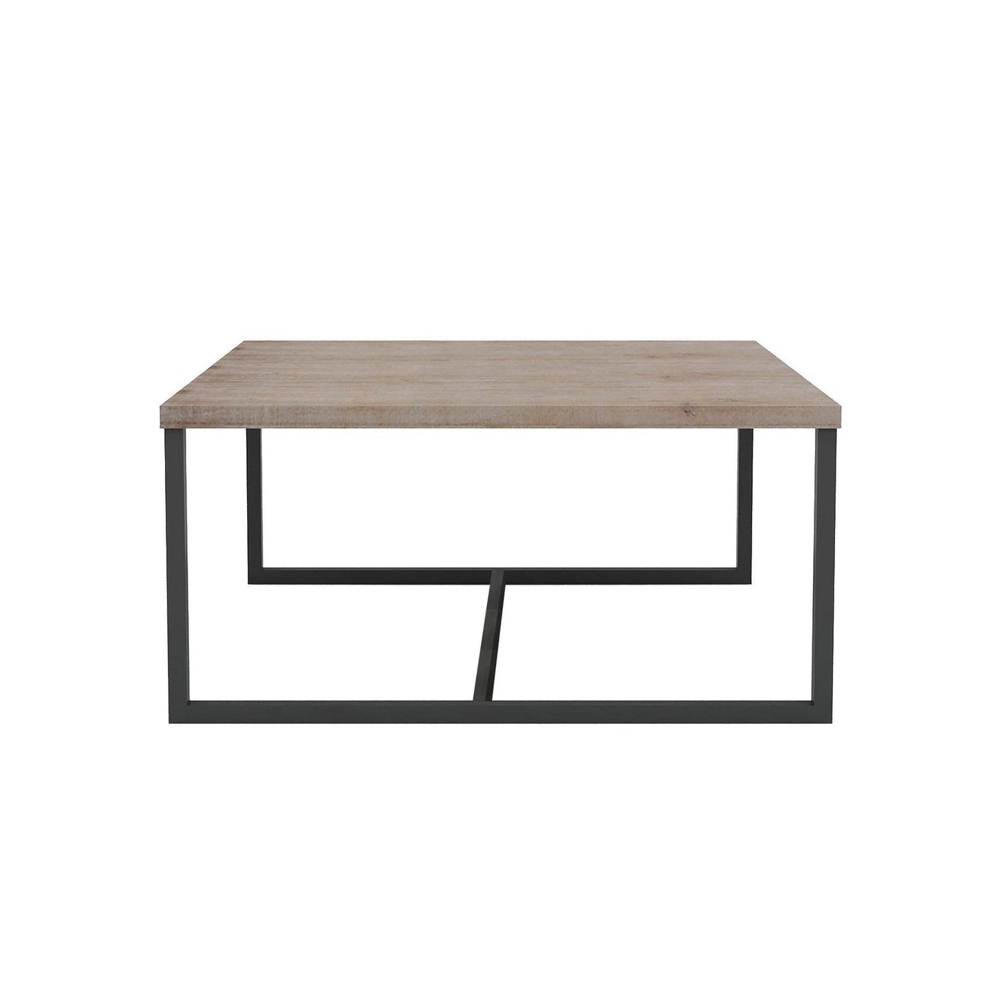 Natural Brown Square Coffee Table Wood Top With Metal Base - Sideboards and Things Accents_Black, Accents_Two Tone, Brand_LH Imports, Color_Multicolor, Color_Natural, Finish_Distressed, Materials_Metal, Metal Type_Iron, Product Type_Coffee Table, Shape_Square, Table Base_Metal, Table Top_Wood, Width_30-40, Wood Species_Acacia