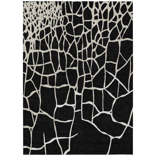 LOOMLAN Rugs Nazira Black Washable Indoor-Outdoor Rug