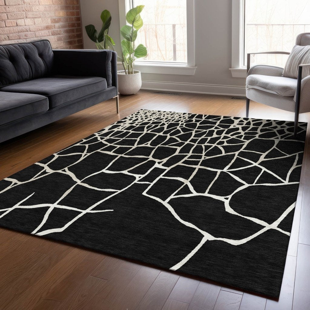 LOOMLAN Rugs Nazira Black Washable Indoor-Outdoor Rug
