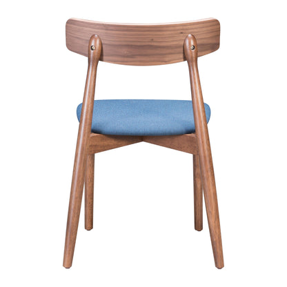 Newman Dining Chair (Set of 2) Walnut & Blue - Sideboards and Things Accents_Natural, Back Type_With Back, Brand_Zuo Modern, Color_Blue, Color_Natural, Depth_10-20, Height_30-40, Materials_Wood, Number of Pieces_2PC Set, Product Type_Dining Height, Upholstery Type_Fabric Blend, Upholstery Type_Polyester, Width_10-20, Wood Species_Rubberwood, Wood Species_Walnut