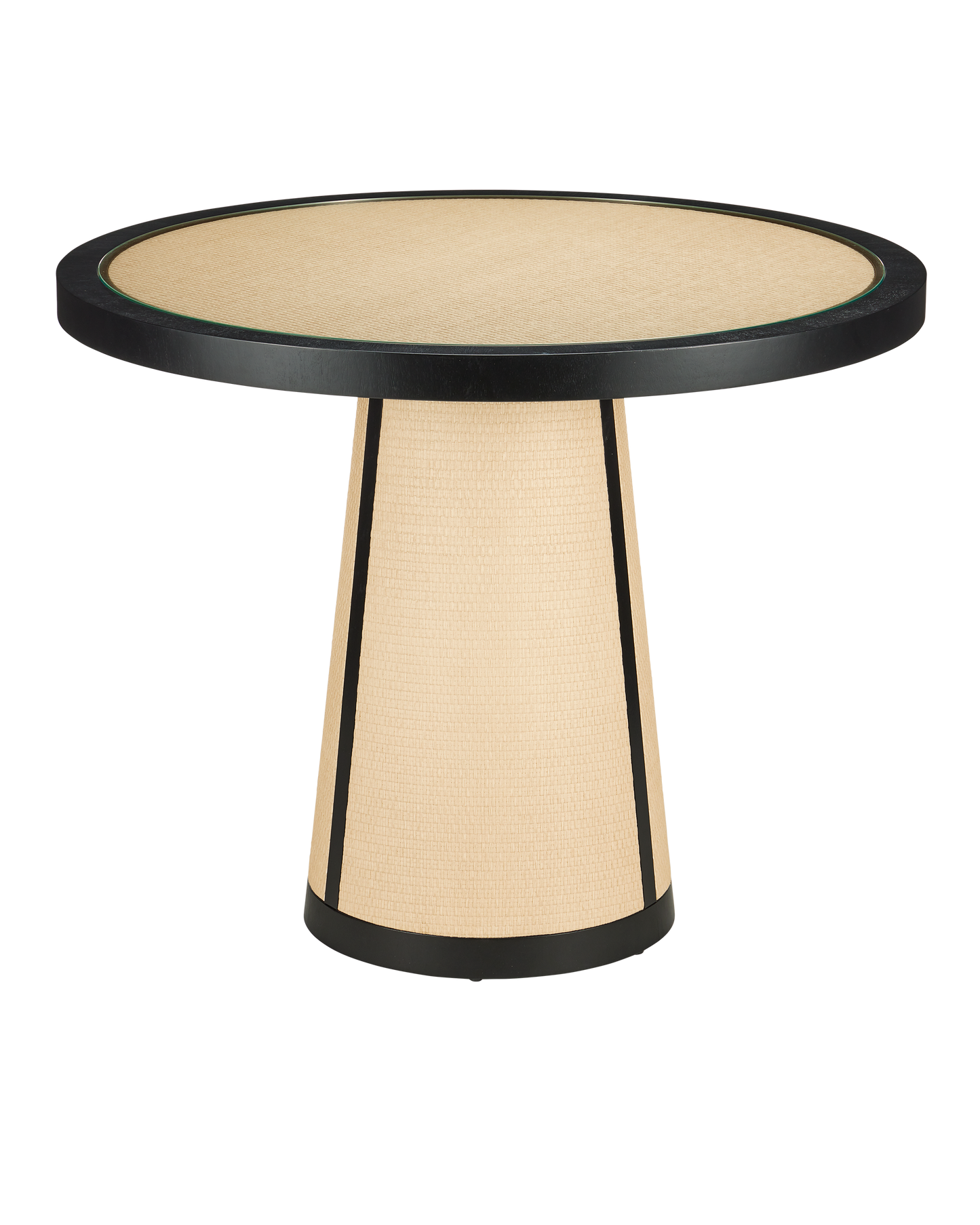 30 in. Deanna Wood and Raffia Ivory Round Entry Table