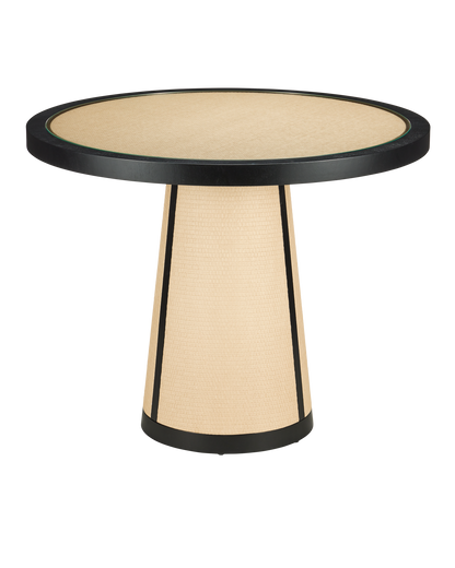 30 in. Deanna Wood and Raffia Ivory Round Entry Table