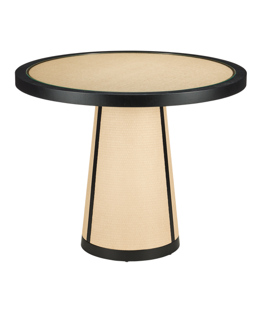 30 in. Deanna Wood and Raffia Ivory Round Entry Table