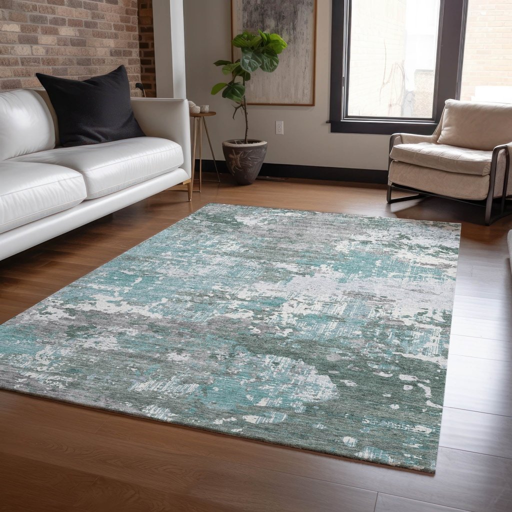 LOOMLAN Rugs Nixane Blue Washable Indoor-Outdoor Rug