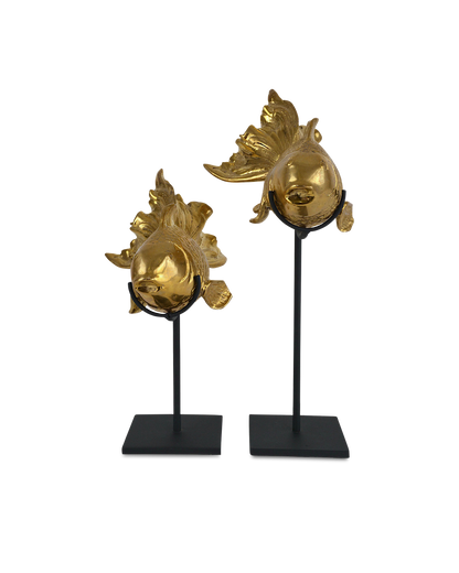 Metal Gold Goldfish Sculpture (Set of 2)