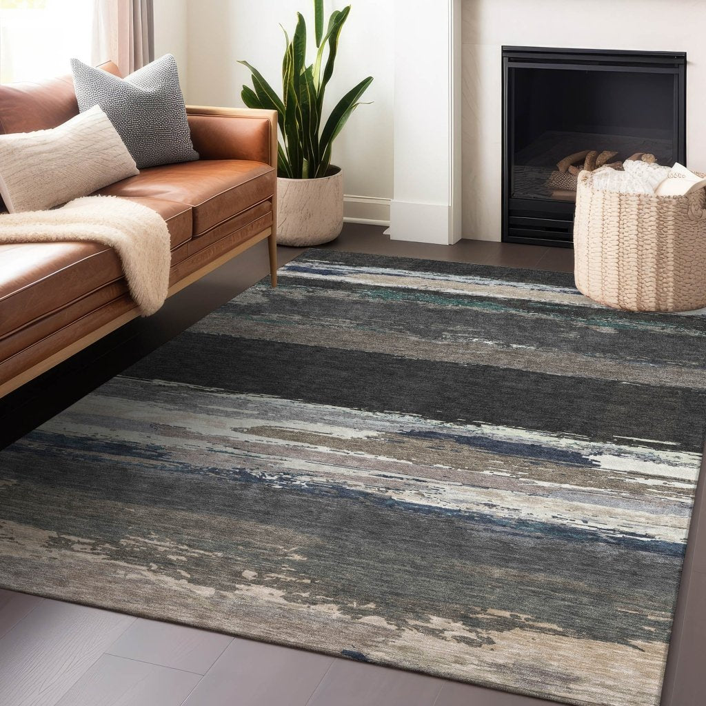 LOOMLAN Rugs Nomaria Black Washable Indoor-Outdoor Rug