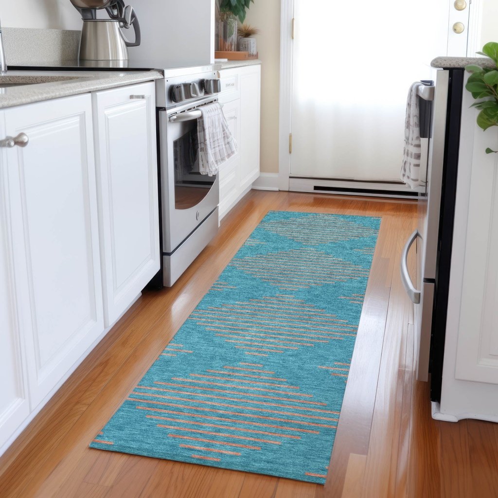 LOOMLAN Rugs Norelia Teal Washable Indoor-Outdoor Rug