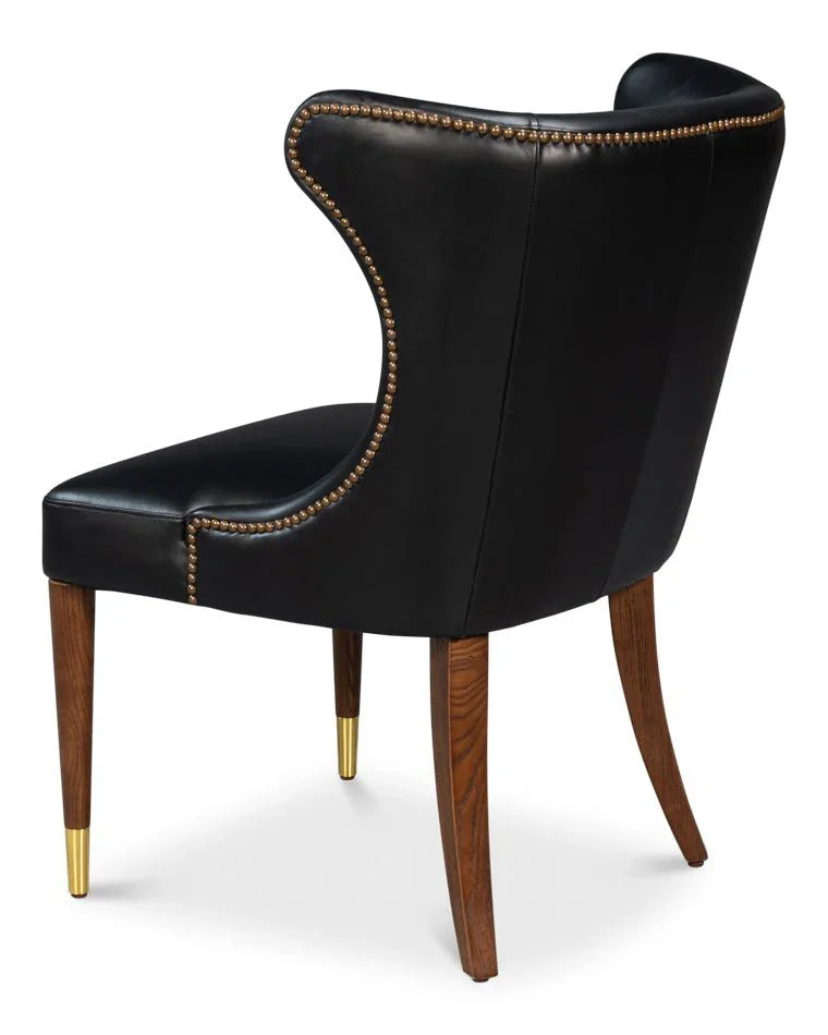 Norwood Onyx Black Leather Dining Chair - LOOMLAN - Sarreid - Dining Chairs