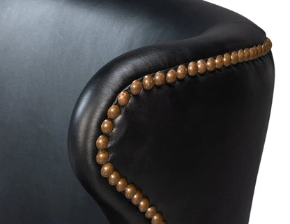 Norwood Onyx Black Leather Dining Chair - LOOMLAN - Sarreid - Dining Chairs