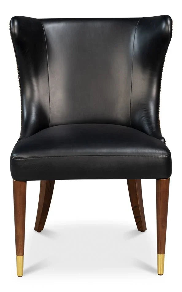 Norwood Onyx Black Leather Dining Chair - LOOMLAN - Sarreid - Dining Chairs