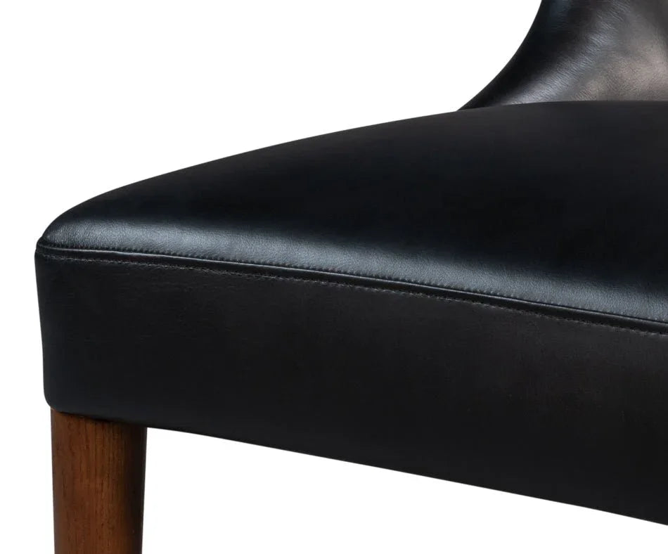 Norwood Onyx Black Leather Dining Chair - LOOMLAN - Sarreid - Dining Chairs