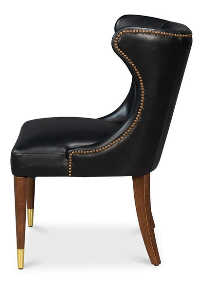 Norwood Onyx Black Leather Dining Chair - LOOMLAN - Sarreid - Dining Chairs