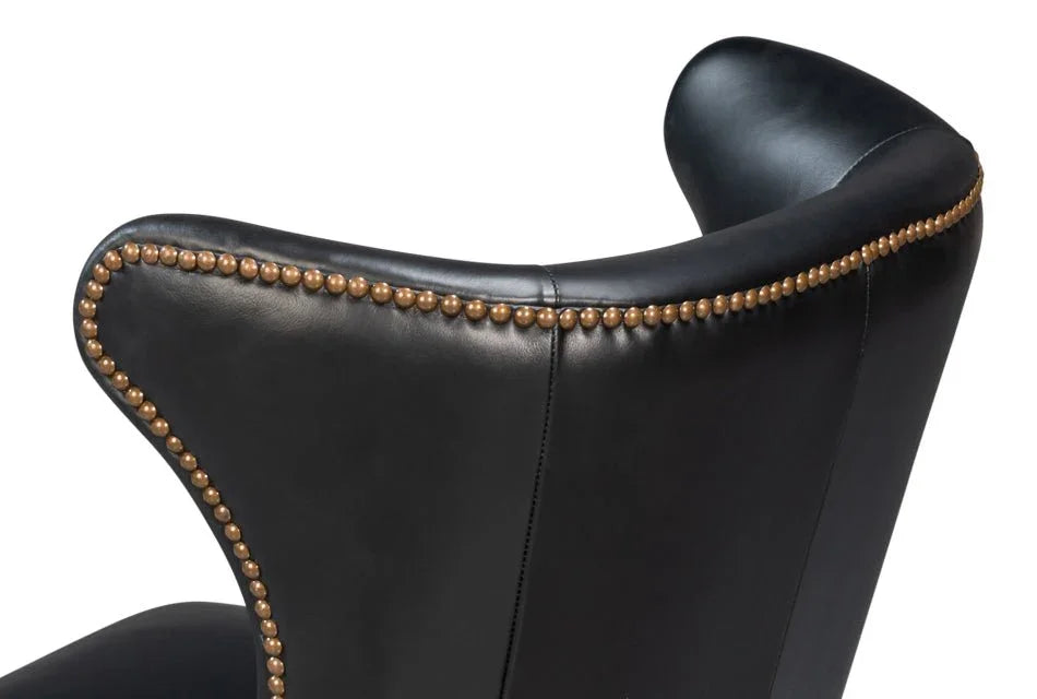 Norwood Onyx Black Leather Dining Chair - LOOMLAN - Sarreid - Dining Chairs