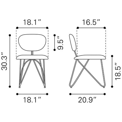 Novi Performance Fabric Armless Dining Chair 2PC - LOOMLAN - Zuo Modern - Dining Chairs