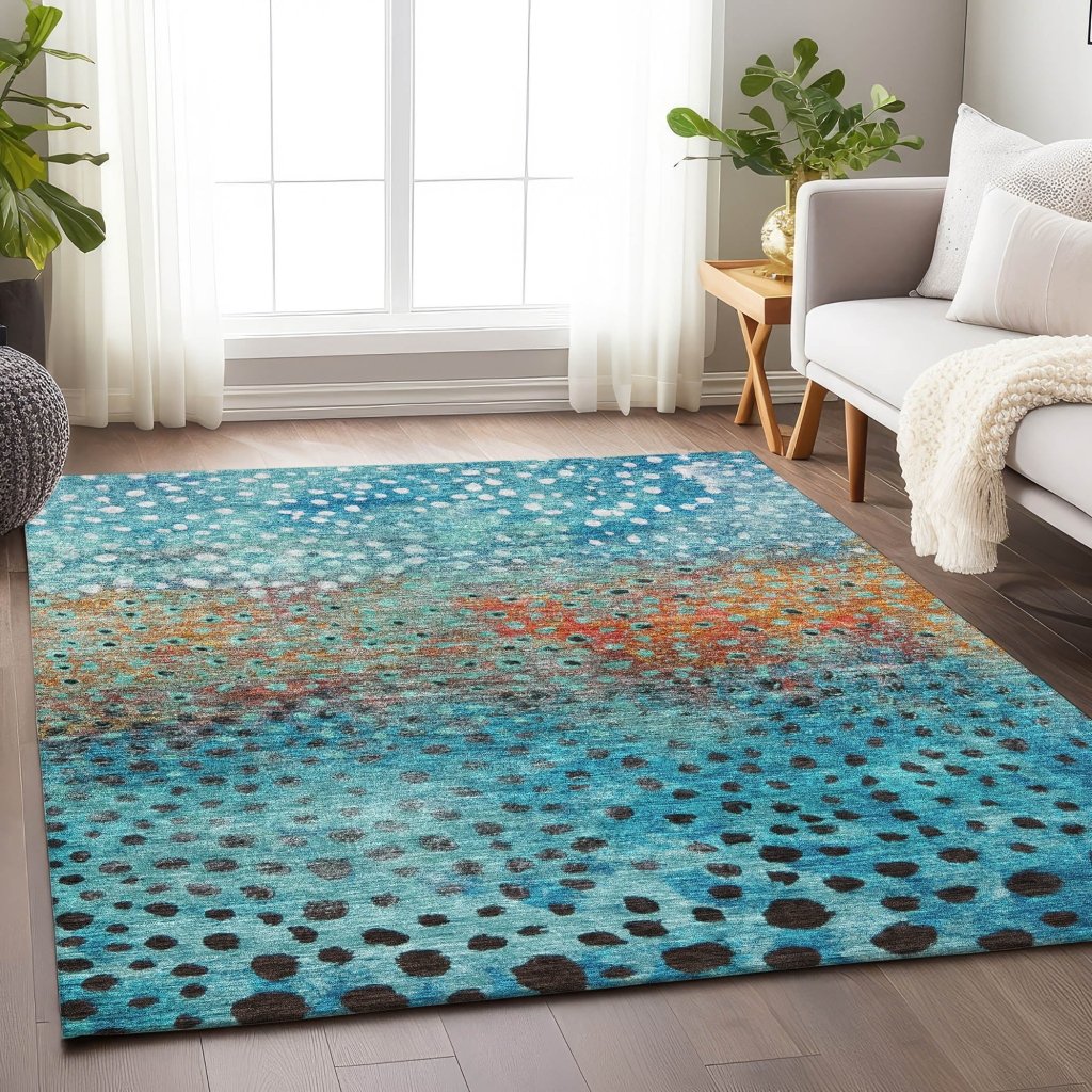 LOOMLAN Rugs Nuvane Blue Washable Indoor-Outdoor Rug