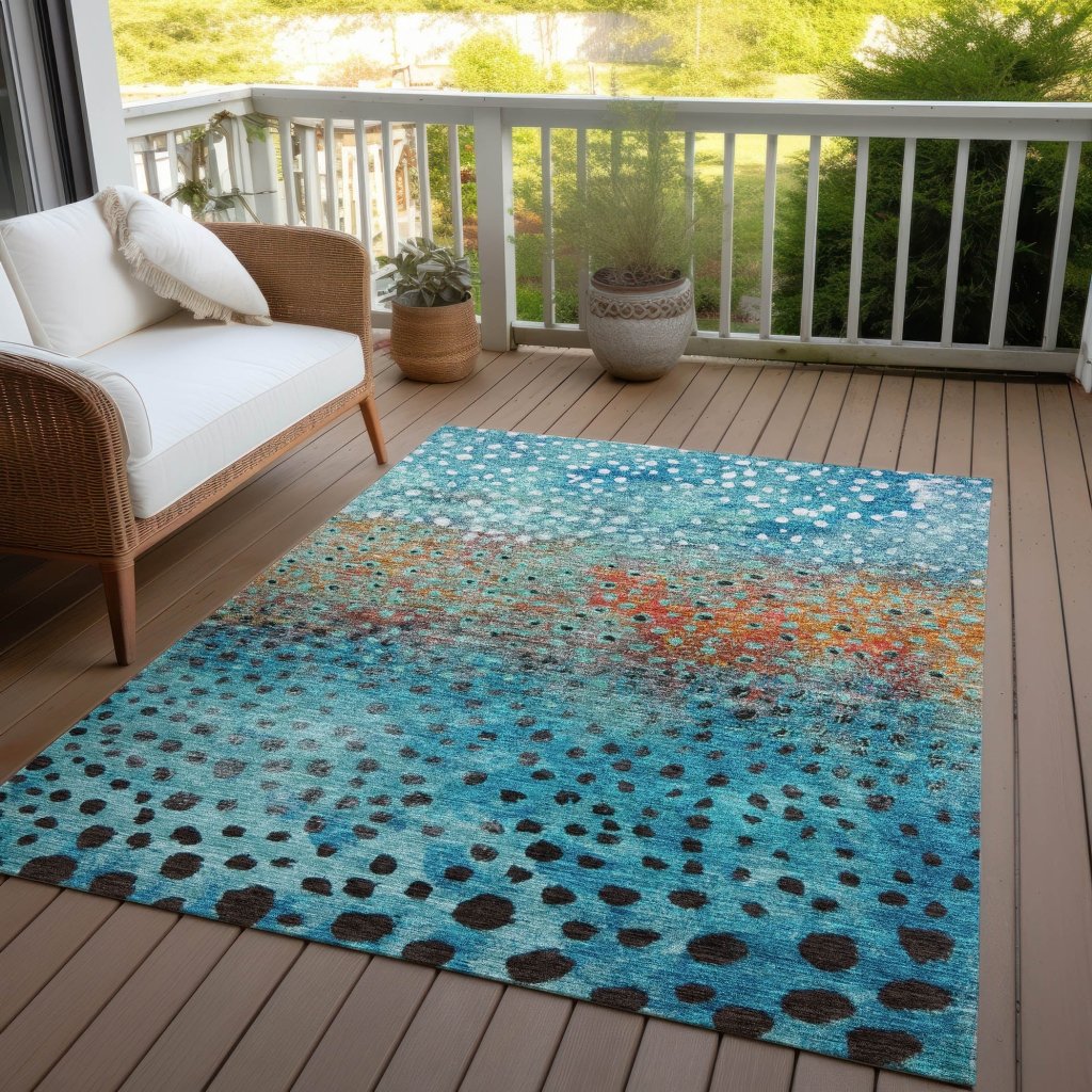 LOOMLAN Rugs Nuvane Blue Washable Indoor-Outdoor Rug
