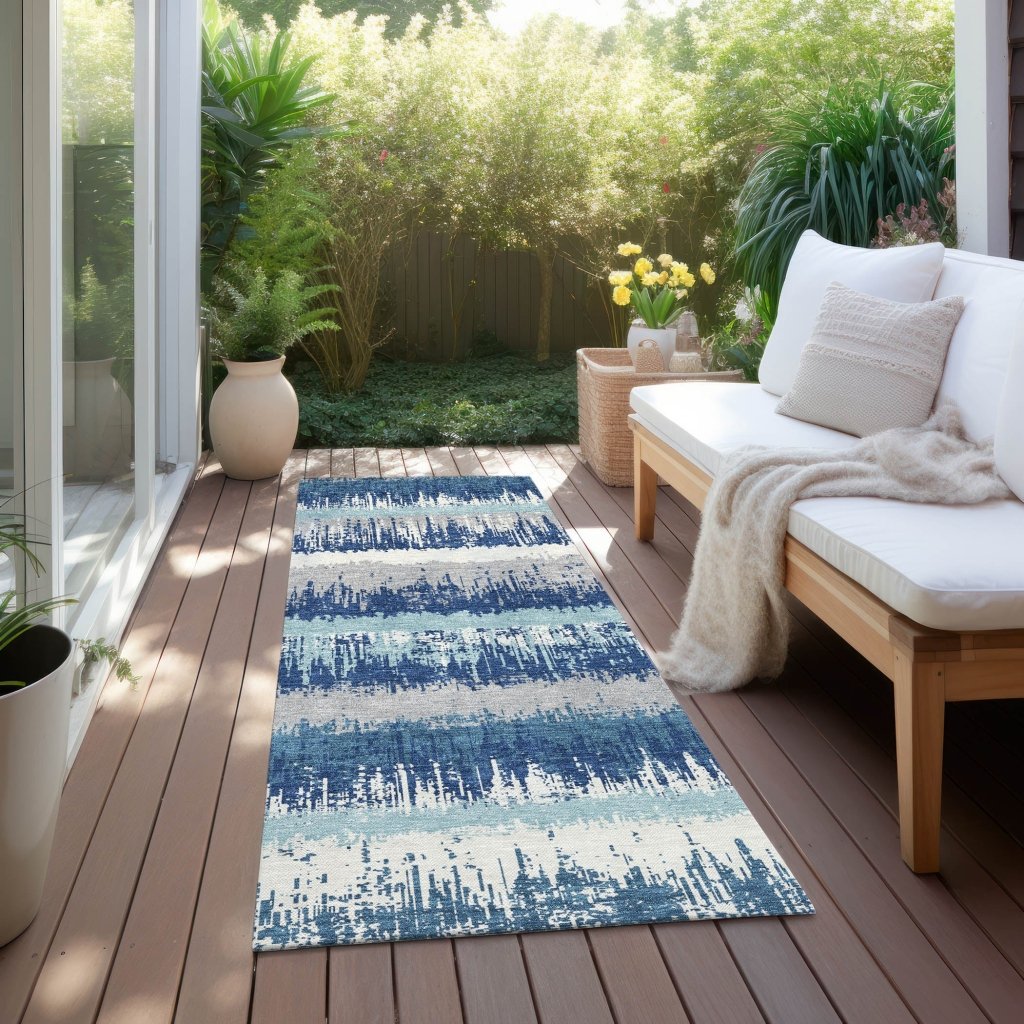 LOOMLAN Rugs Nyelle Blue Washable Indoor-Outdoor Rug