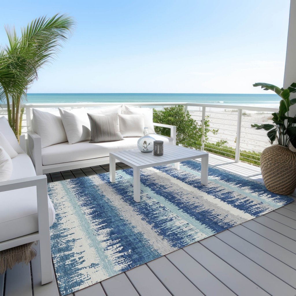 LOOMLAN Rugs Nyelle Blue Washable Indoor-Outdoor Rug
