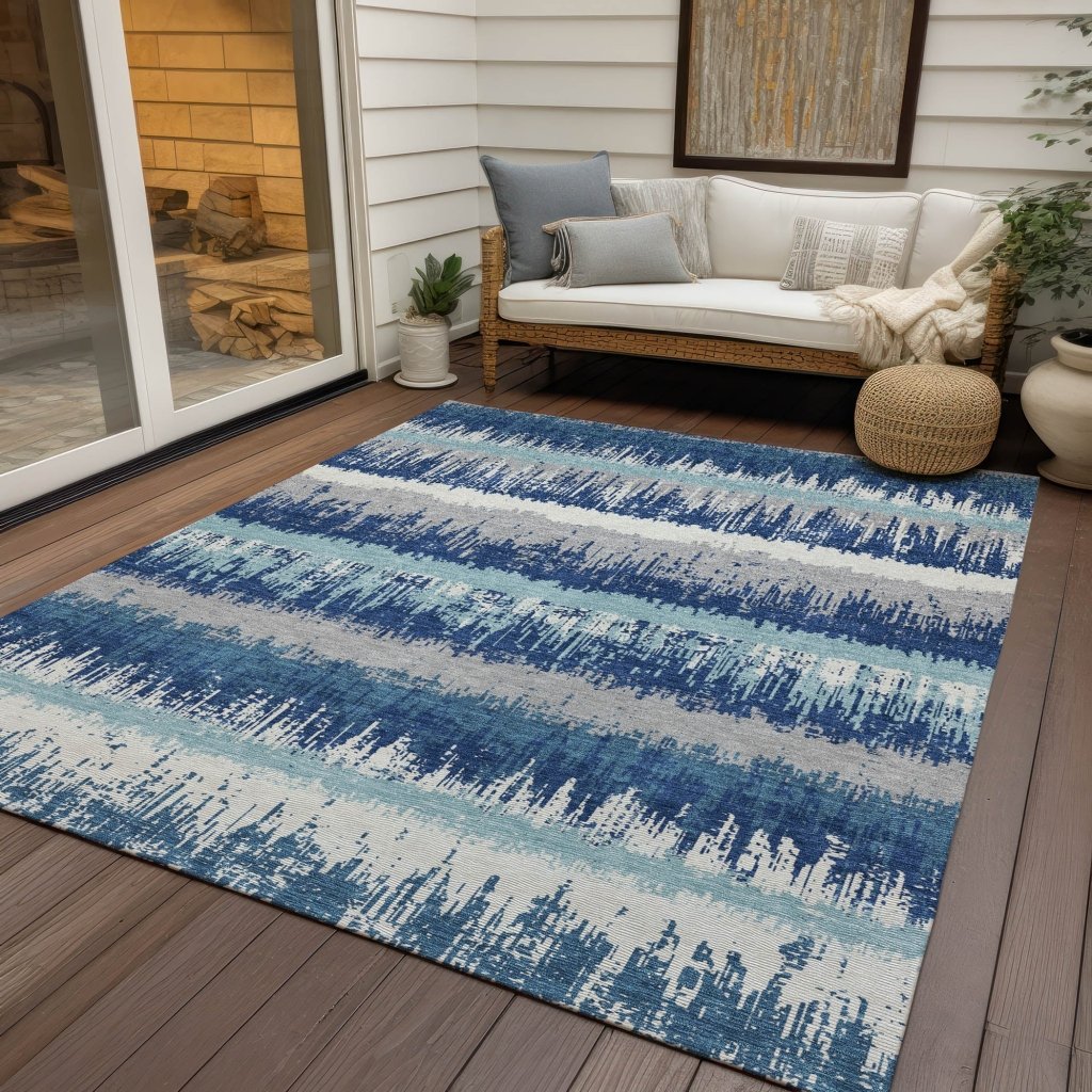 LOOMLAN Rugs Nyelle Blue Washable Indoor-Outdoor Rug