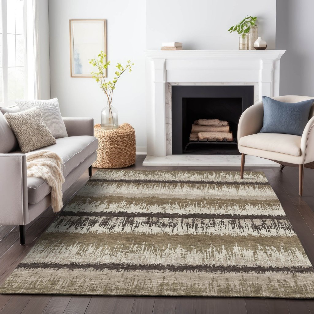 LOOMLAN Rugs Nyelle Brown Washable Indoor-Outdoor Rug