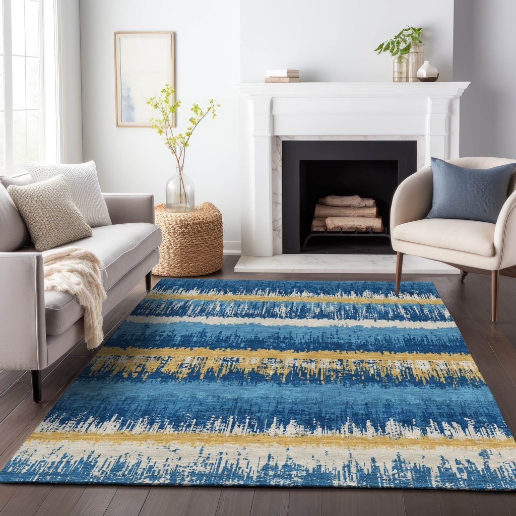 LOOMLAN Rugs Nyelle Navy Washable Indoor-Outdoor Rug