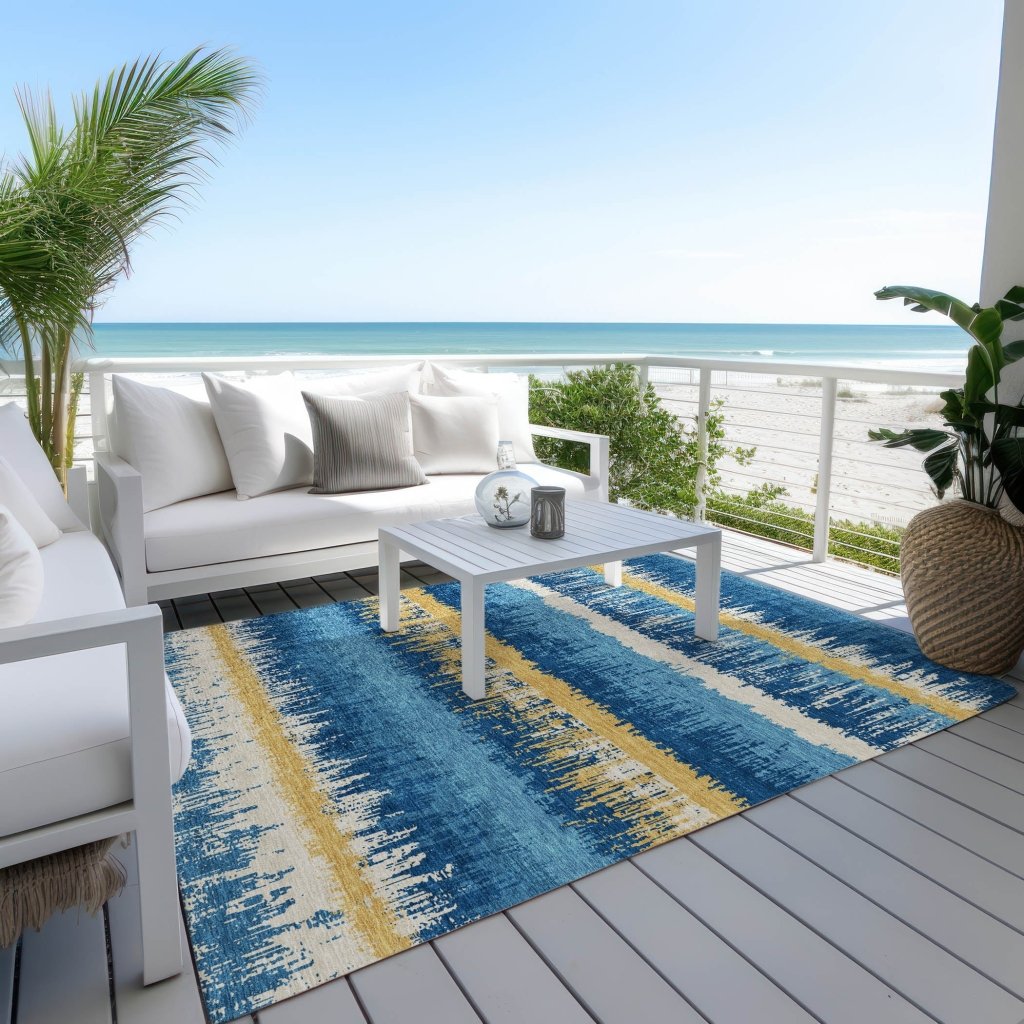 LOOMLAN Rugs Nyelle Navy Washable Indoor-Outdoor Rug
