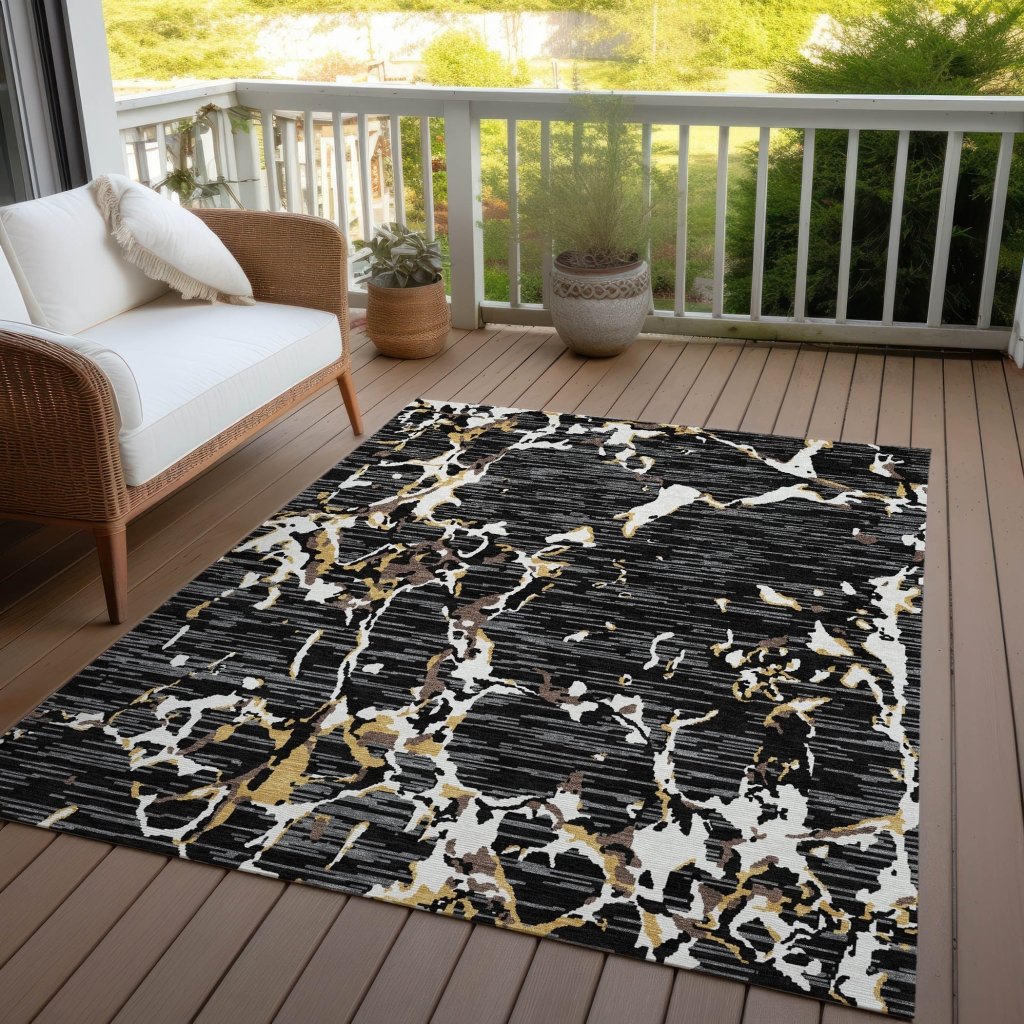 LOOMLAN Rugs Oceana Black Washable Indoor-Outdoor Rug
