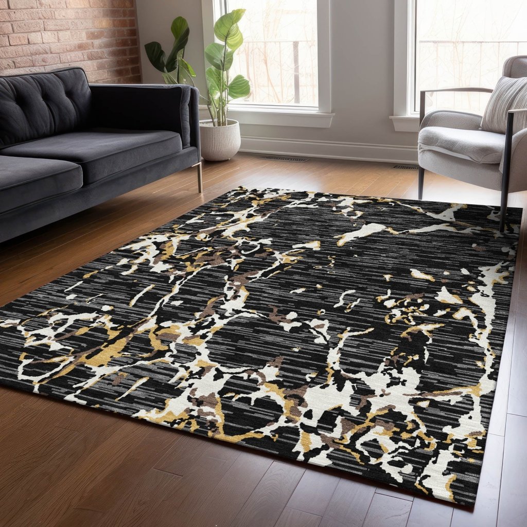 LOOMLAN Rugs Oceana Black Washable Indoor-Outdoor Rug