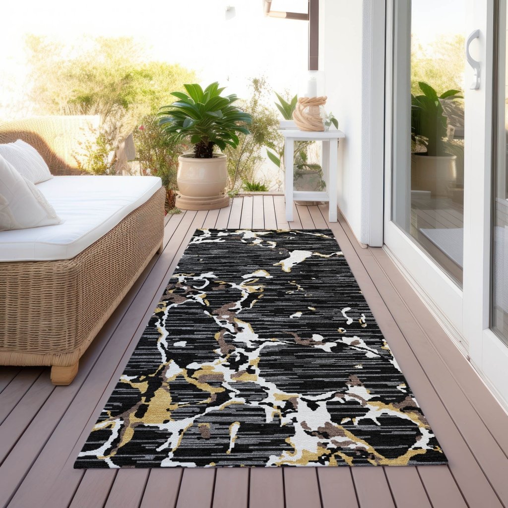 LOOMLAN Rugs Oceana Black Washable Indoor-Outdoor Rug