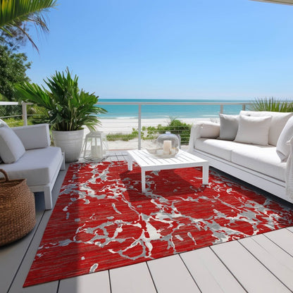 LOOMLAN Rugs Oceana Red Washable Indoor-Outdoor Rug