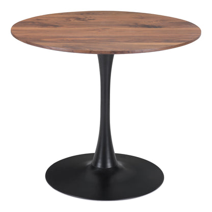 Opus Dining Table Brown & Black - Sideboards and Things Accents_Black, Brand_Zuo Modern, Color_Black, Color_Brown, Finish_Powder Coated, Height_30-40, Materials_Metal, Materials_Wood, Metal Type_Steel, Product Type_Dining Height, Seating Capacity_2, Seating Capacity_4, Shape_Round, Table Base_Metal, Table Top_Wood, Width_30-40, Wood Species_MDF