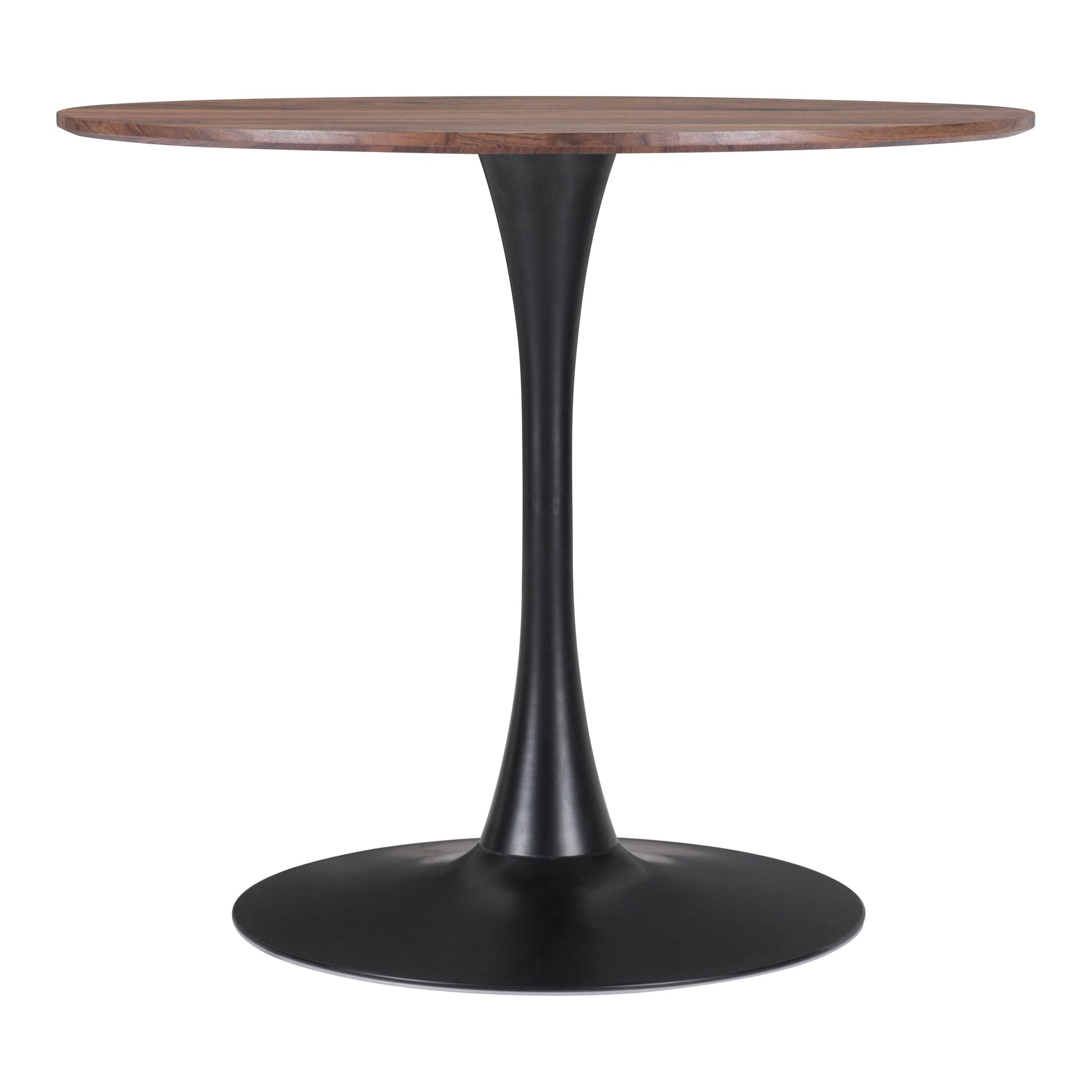 Opus Dining Table Brown & Black - Sideboards and Things Accents_Black, Brand_Zuo Modern, Color_Black, Color_Brown, Finish_Powder Coated, Height_30-40, Materials_Metal, Materials_Wood, Metal Type_Steel, Product Type_Dining Height, Seating Capacity_2, Seating Capacity_4, Shape_Round, Table Base_Metal, Table Top_Wood, Width_30-40, Wood Species_MDF