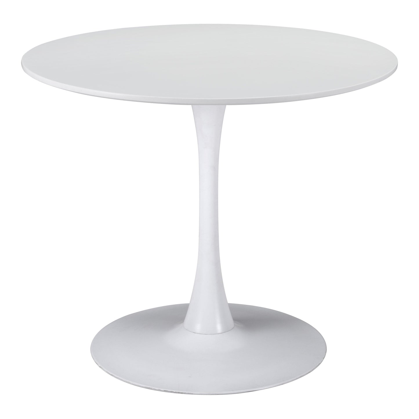 Opus Dining Table White - Sideboards and Things Brand_Zuo Modern, Color_White, Finish_Hand Painted, Finish_Powder Coated, Materials_Metal, Materials_Wood, Metal Type_Steel, Product Type_Dining Height, Seating Capacity_2, Seating Capacity_4, Shape_Round, Table Base_Metal, Table Top_Wood, Width_30-40, Wood Species_MDF