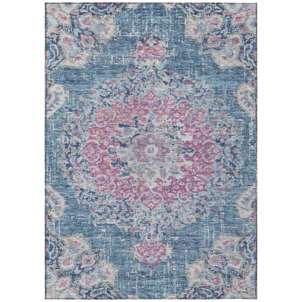 LOOMLAN Rugs Ornella Blue Washable Indoor-Outdoor Rug