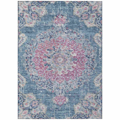 LOOMLAN Rugs Ornella Blue Washable Indoor-Outdoor Rug