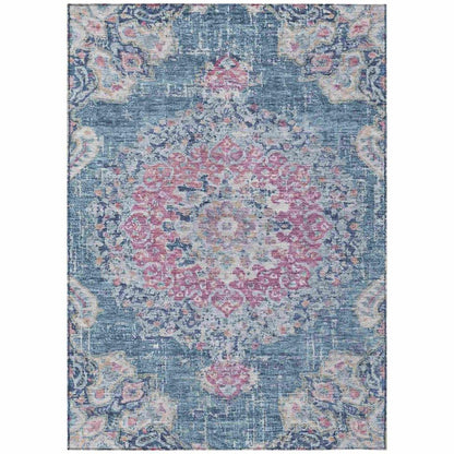 LOOMLAN Rugs Ornella Blue Washable Indoor-Outdoor Rug