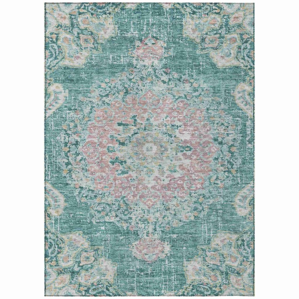 LOOMLAN Rugs Ornella Teal Washable Indoor-Outdoor Rug