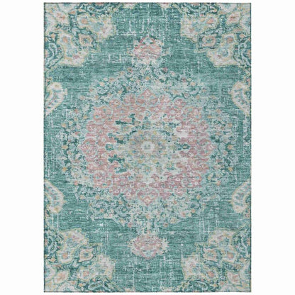 LOOMLAN Rugs Ornella Teal Washable Indoor-Outdoor Rug