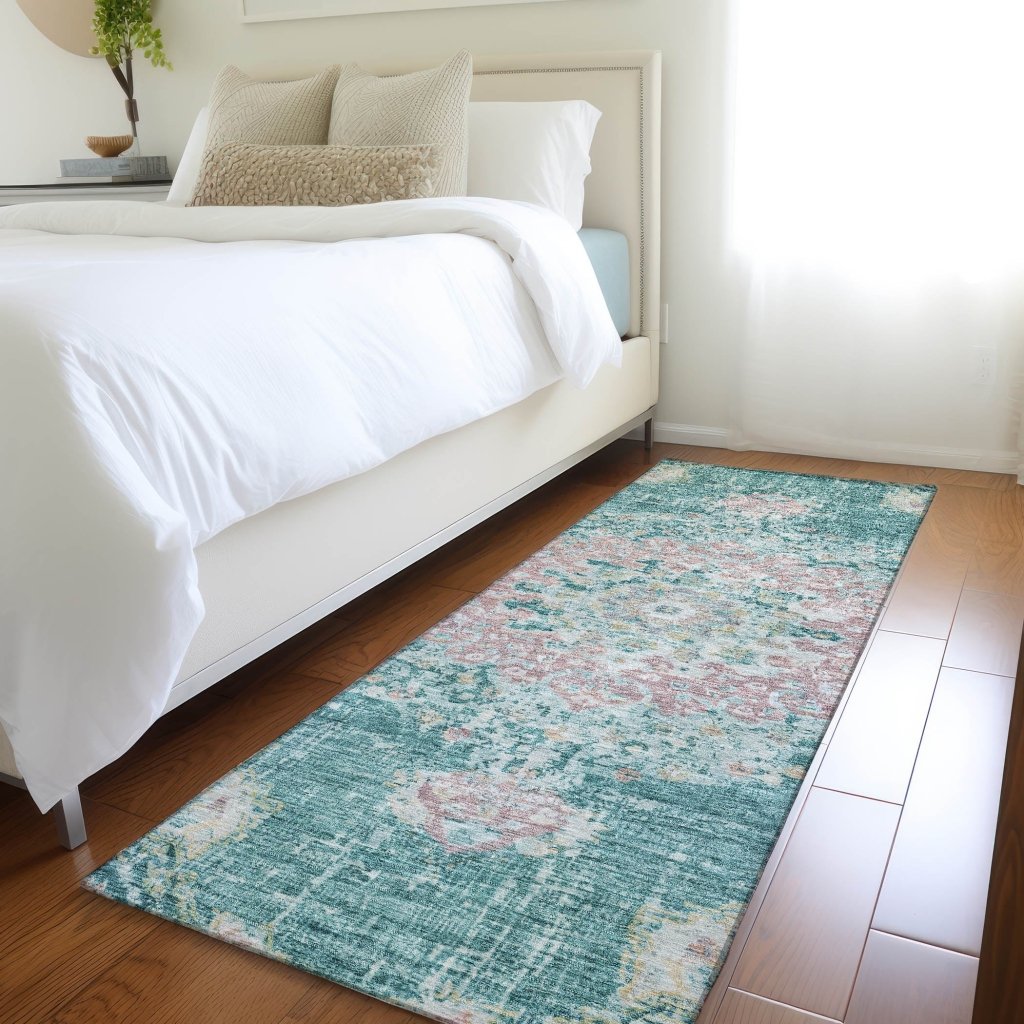 LOOMLAN Rugs Ornella Teal Washable Indoor-Outdoor Rug